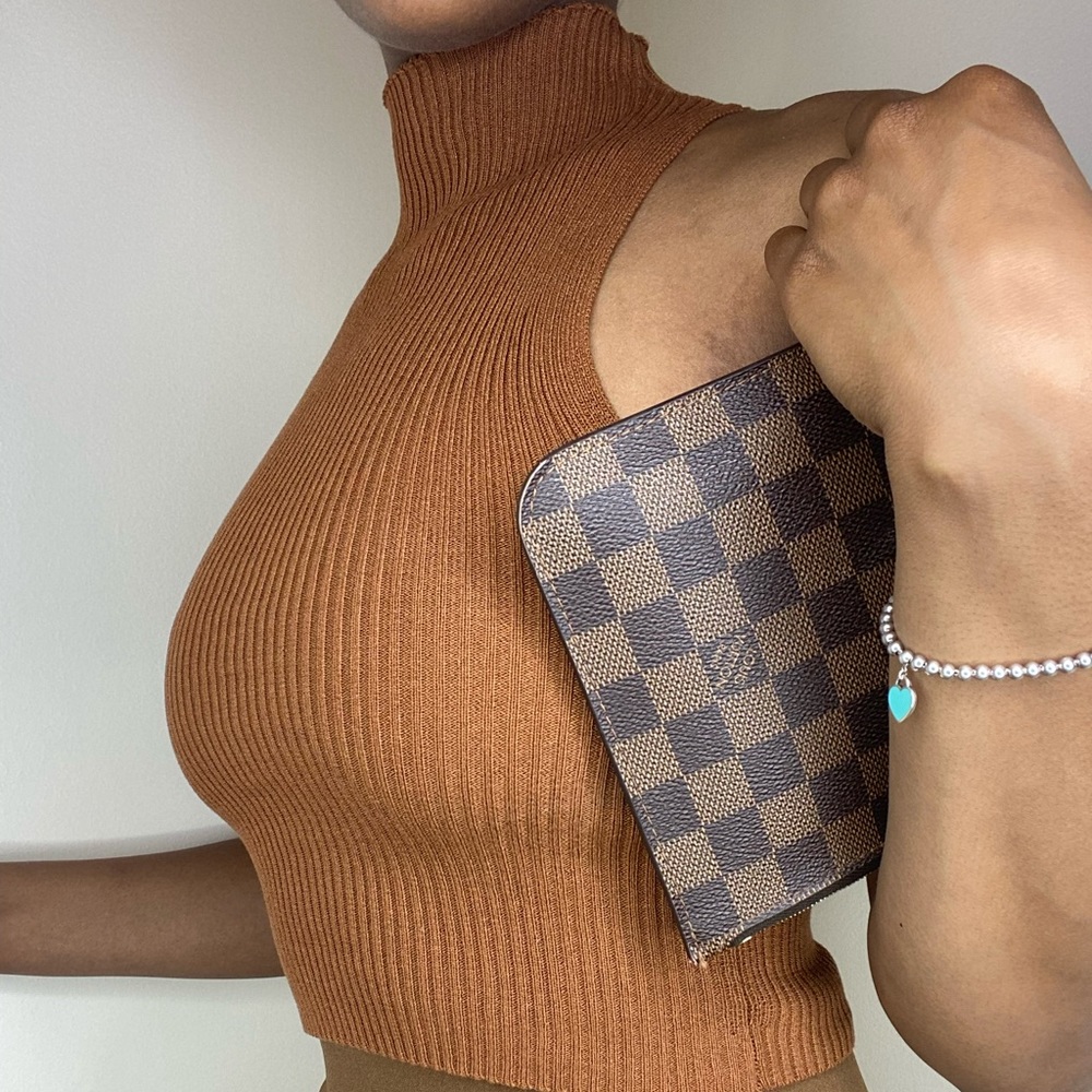 Brown knitted ribbed high neck crop top - so mod